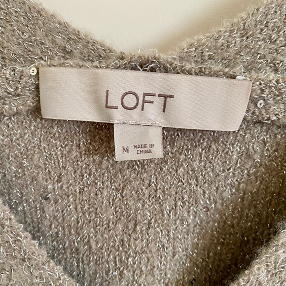 LOFT sparkle sweater in tan/beige with double V neckline. Size-Medium - Picture 4 of 5